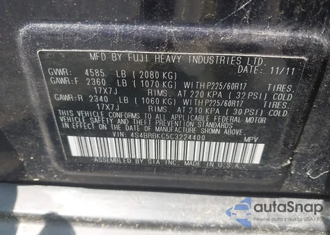 2012 Subaru Outback 2.5I Limited from USA, damaged, VIN 4S4BRBKC5C3224400